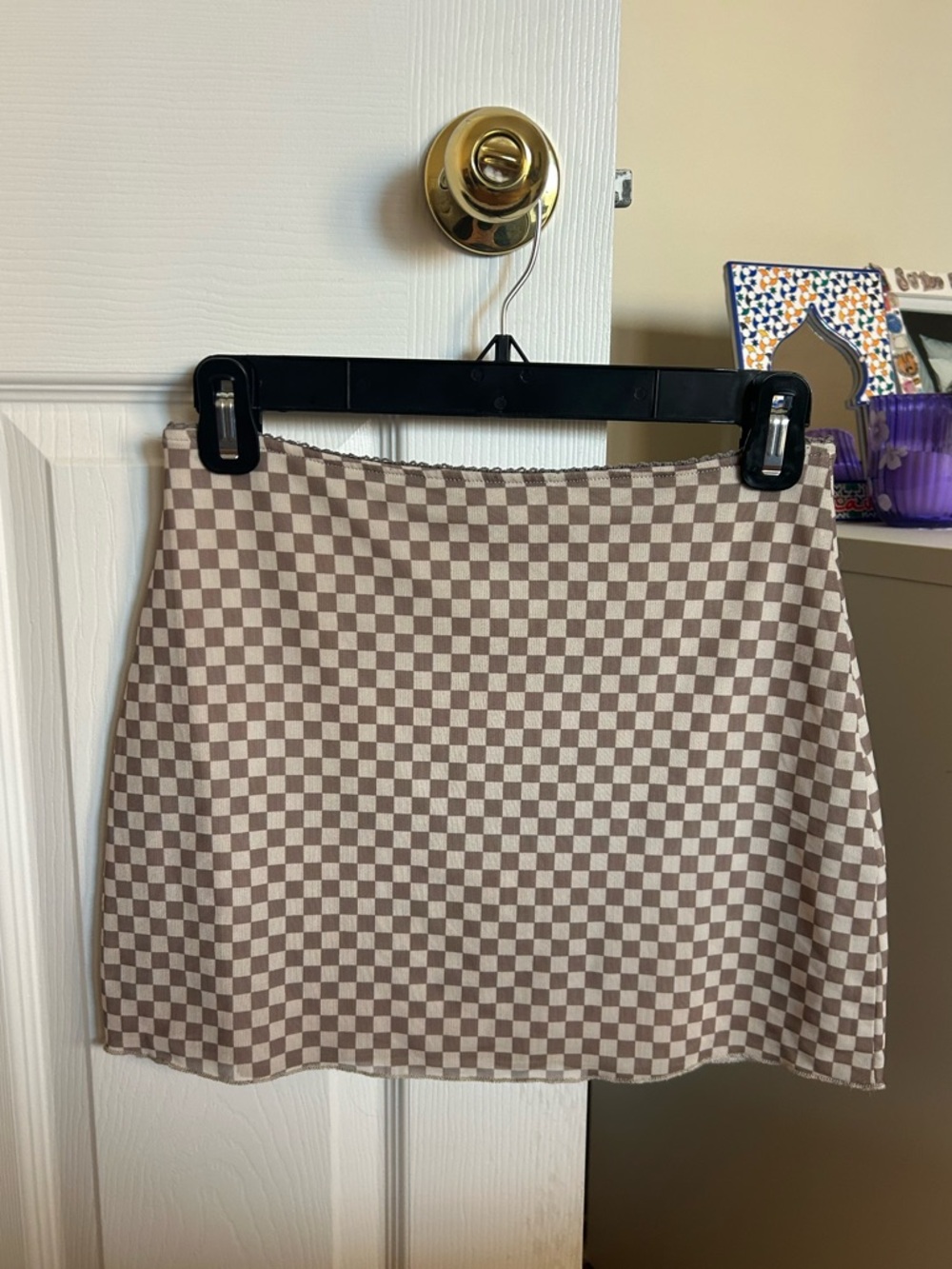 stradivarius Checkerboard Mini Skirt - Beige/Brown